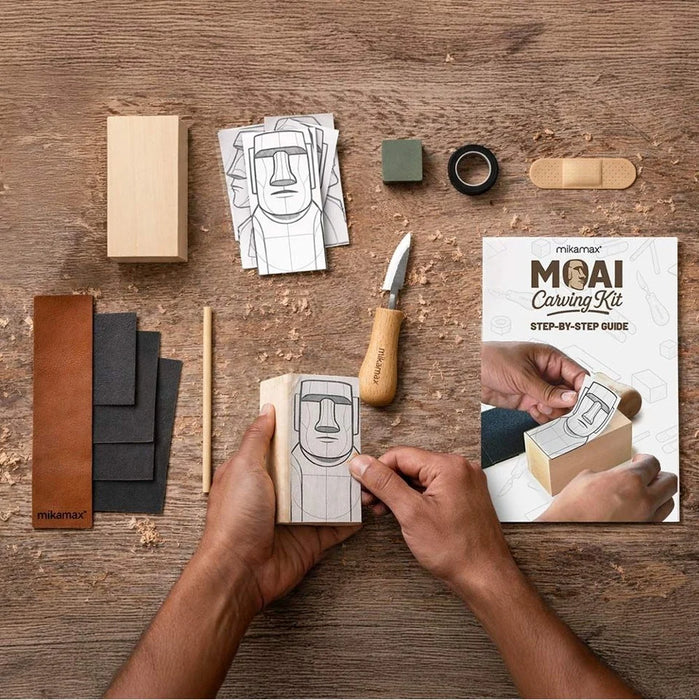 Mikamax Moai Carving Kit - Kit DIY de Sculpture sur Bois Île de Pâques
