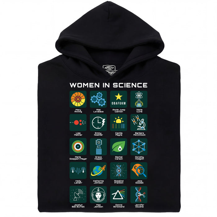 Women in Science - 20 Pioniersvrouwen van de Wetenschap - Hoofdweergave Hoodie Zwart