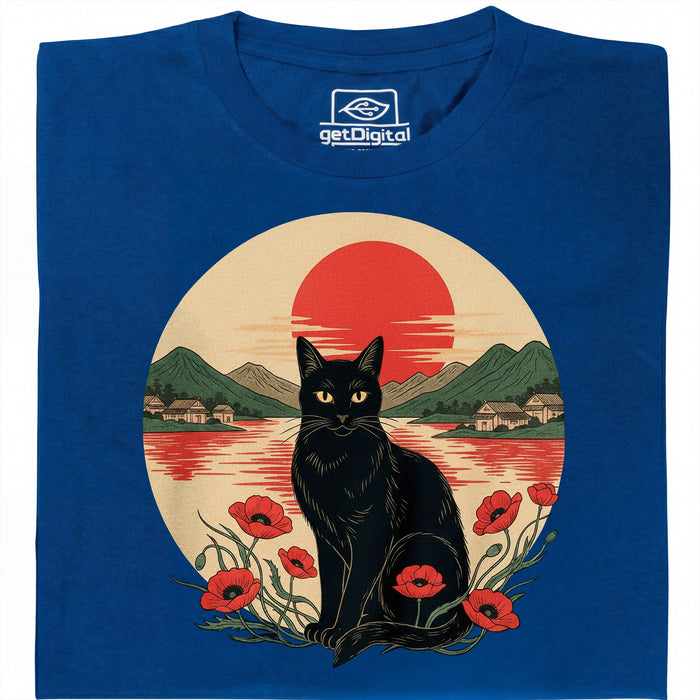 Sunset Cat  - Main View T-Shirt Blue