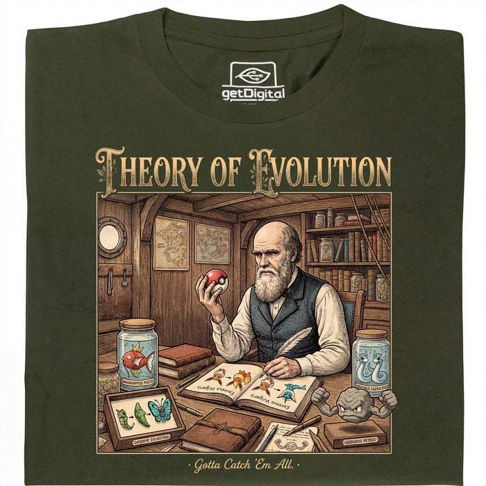 Theory of Evolution - Hoofdweergave T-Shirt Donkergroen