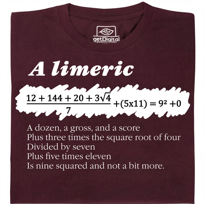 A Limerick - Poème mathématique avec équation - Vue principale T-shirt Rouge Foncé