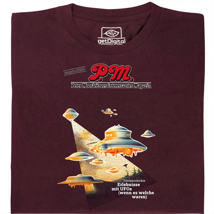 P.M. Magazijn 6/1979 Ervaringen met UFO's - Hoofdaanzicht T-Shirt Donkerrood
