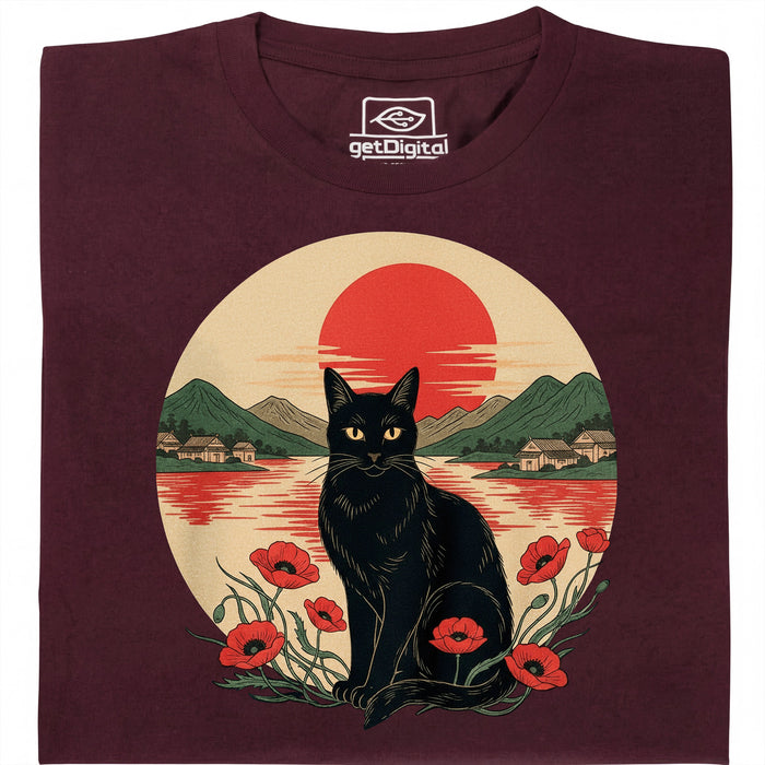 Sunset Cat  - Main View T-Shirt Dark Red