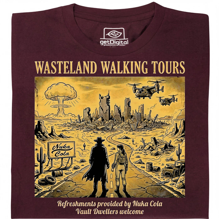 Wasteland Walking Tours - Hoofdweergave T-Shirt Donkerrood