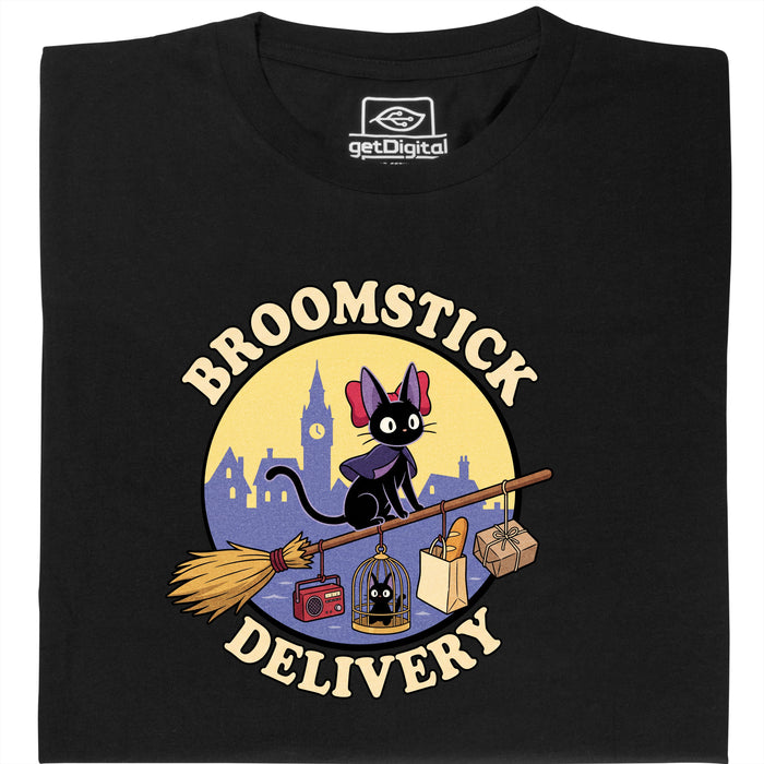Broomstick Delivery - Der Kater übernimmt den Lieferdienst - Hauptansicht T-Shirt Schwarz