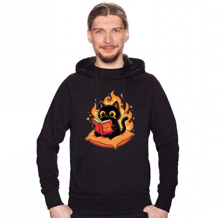 Gato Negro Leyendo "Evil Plans" - Planes Malvados con Estilo - Sudadera Hombre David