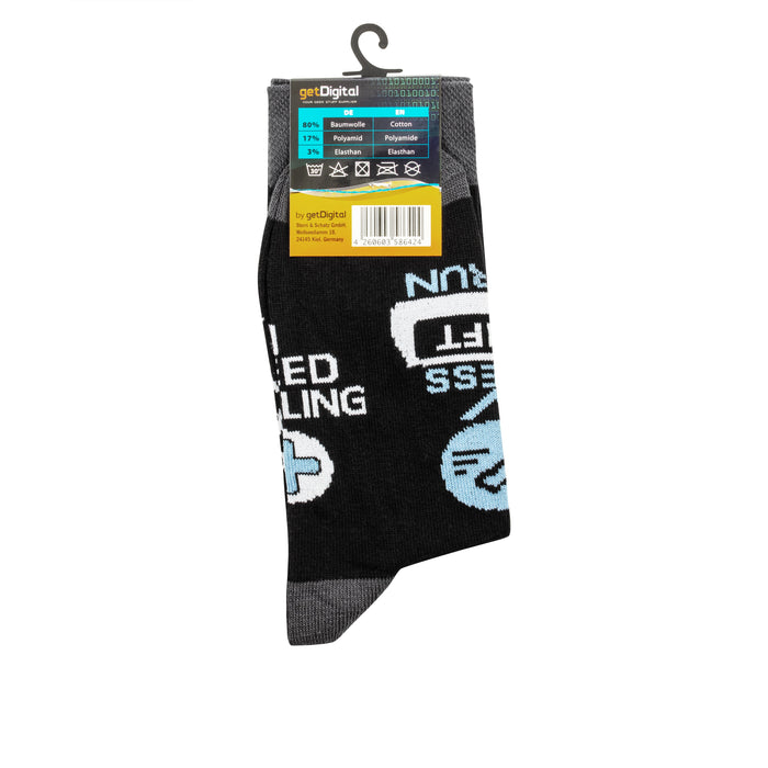 Gamer Socken mit Tastenbefehlen