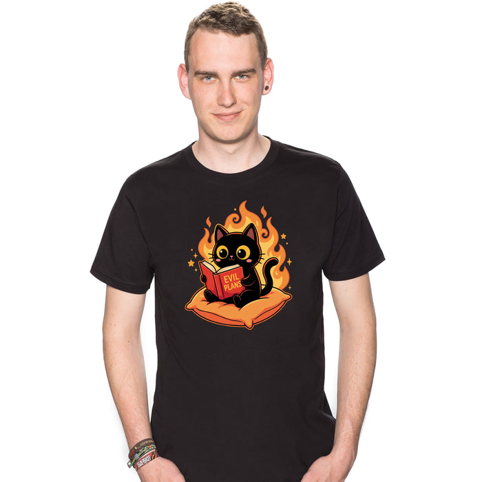 Gato Negro Leyendo "Evil Plans" - Planes Malvados con Estilo - Camiseta Hombre Colin