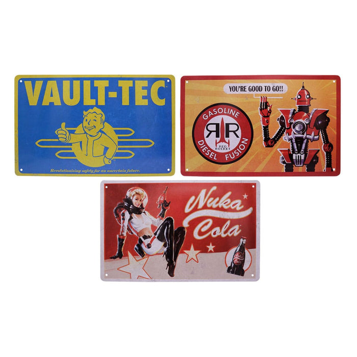 Fallout metalen borden 3-delige set (Vault-Tec, Red Rocket, Nuka Cola)