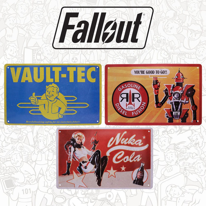 Fallout metalen borden 3-delige set (Vault-Tec, Red Rocket, Nuka Cola)
