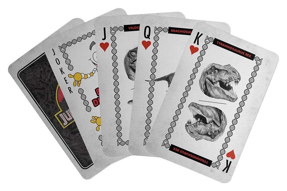 Caja regalo Jurassic Park con baraja de cartas, pin y llavero