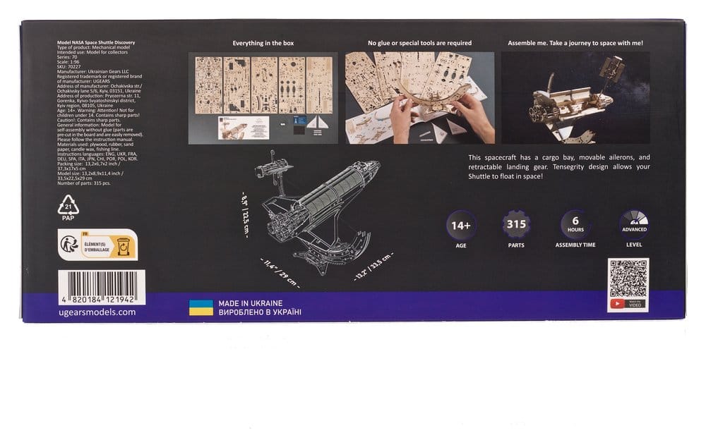 Kit di modellismo in legno 3D NASA Space Shuttle Discovery